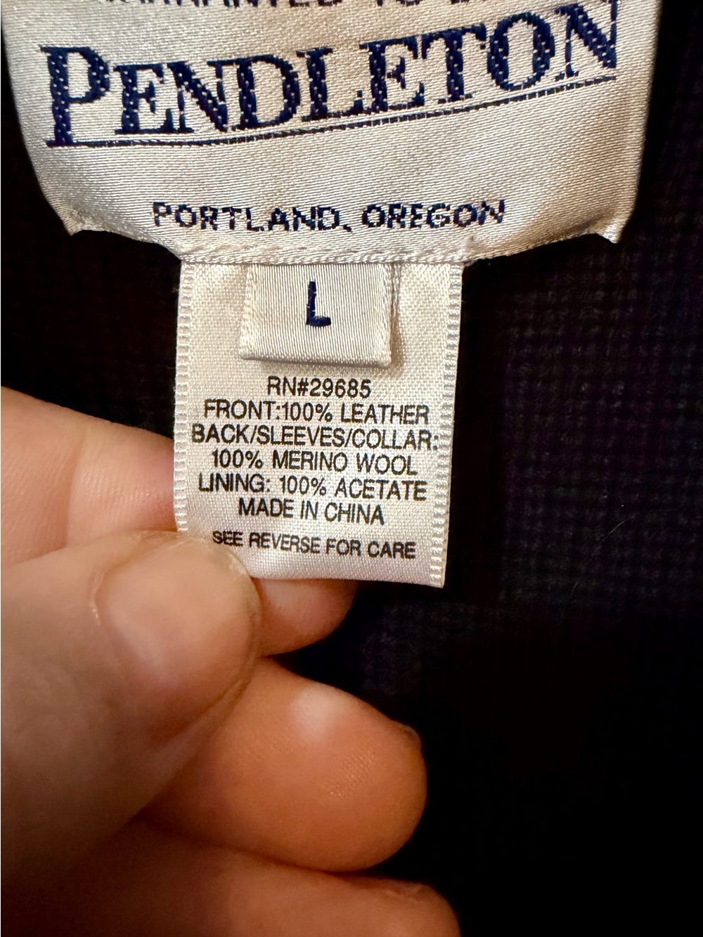 Vtg 90s Pendleton Full Zip Sweater Jacket Womens L Black Leather Merino Wool - Picture 6 of 15